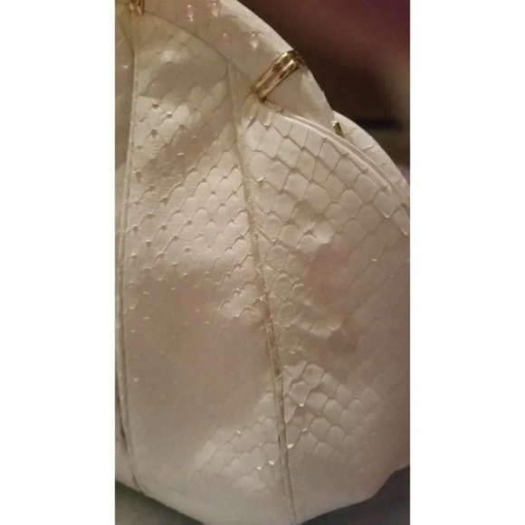 VTG Judith Leiber Snakeskin White Handbag with Pink Agate Grannycore Orig Box - Picture 7 of 12